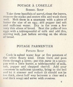 Sorrell Soup and Potato Soup from Simple French Cooking