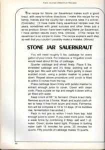 Stone Jar Sauerkraut from Farm Journal's Best-Ever Recipes, 1977