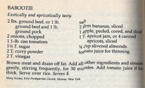 Babootie from Yankee's Main Dish Church Supper Cookbook