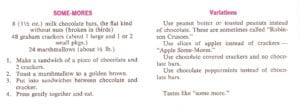 Classic, Original Some-Mores Recipe from Cooking Out-Of-Doors, Girl Scouts, 1960